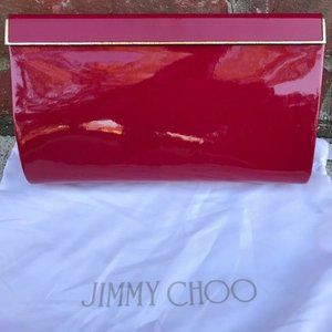 JIMMY CHOO Patent Leather Flap Clutch Bag Red